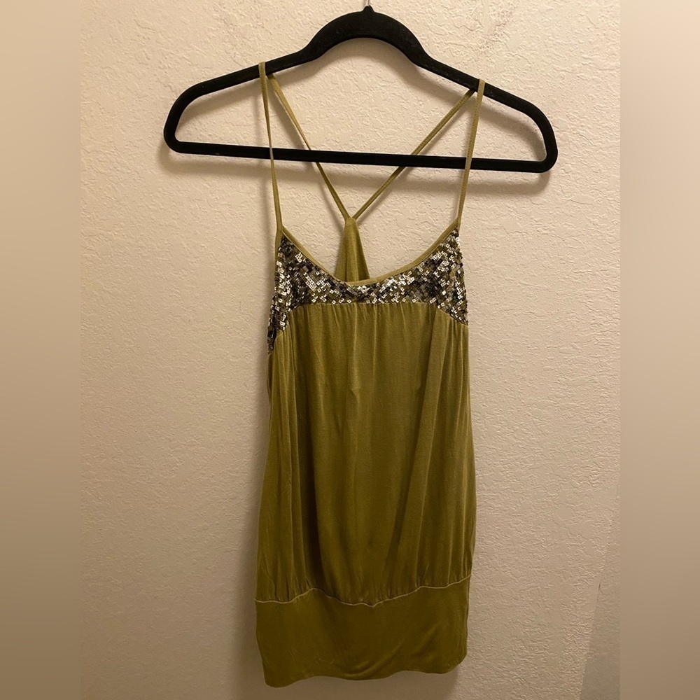 Charlotte Russe Green Sequin Spaghetti Strap Blouse Size Medium